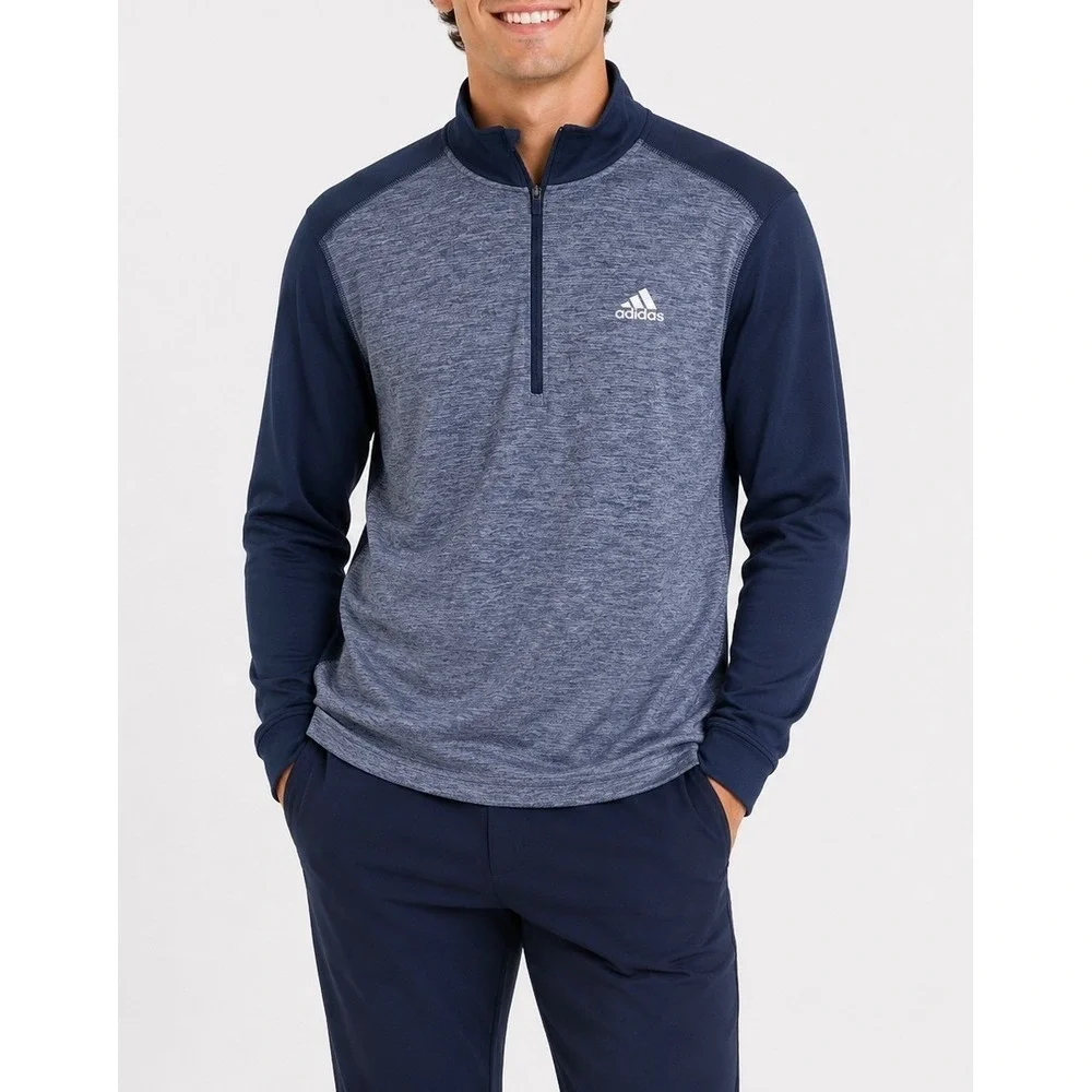 Adidas Golf Pullover Mens Small Navy Blue Heathered 1/4 Zip Sporty Active Preppy